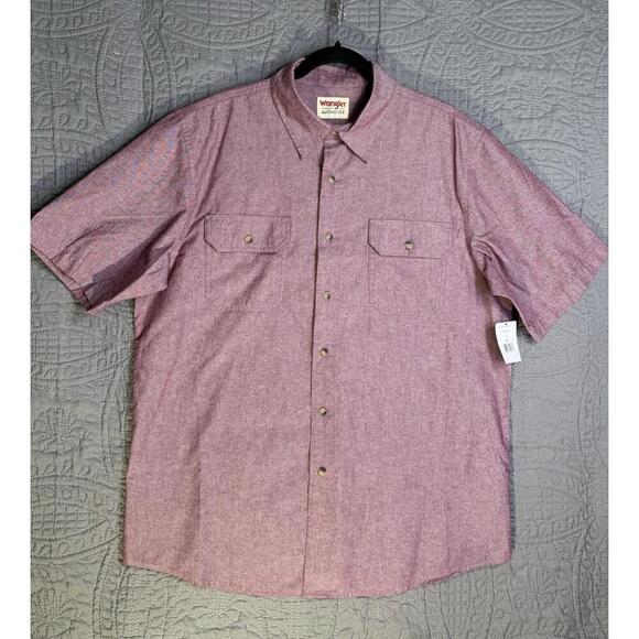 Wrangler Shirt Men Large L Short Sleeve Button Front Oxford NWT Cranberry Red - Picture 1 of 9